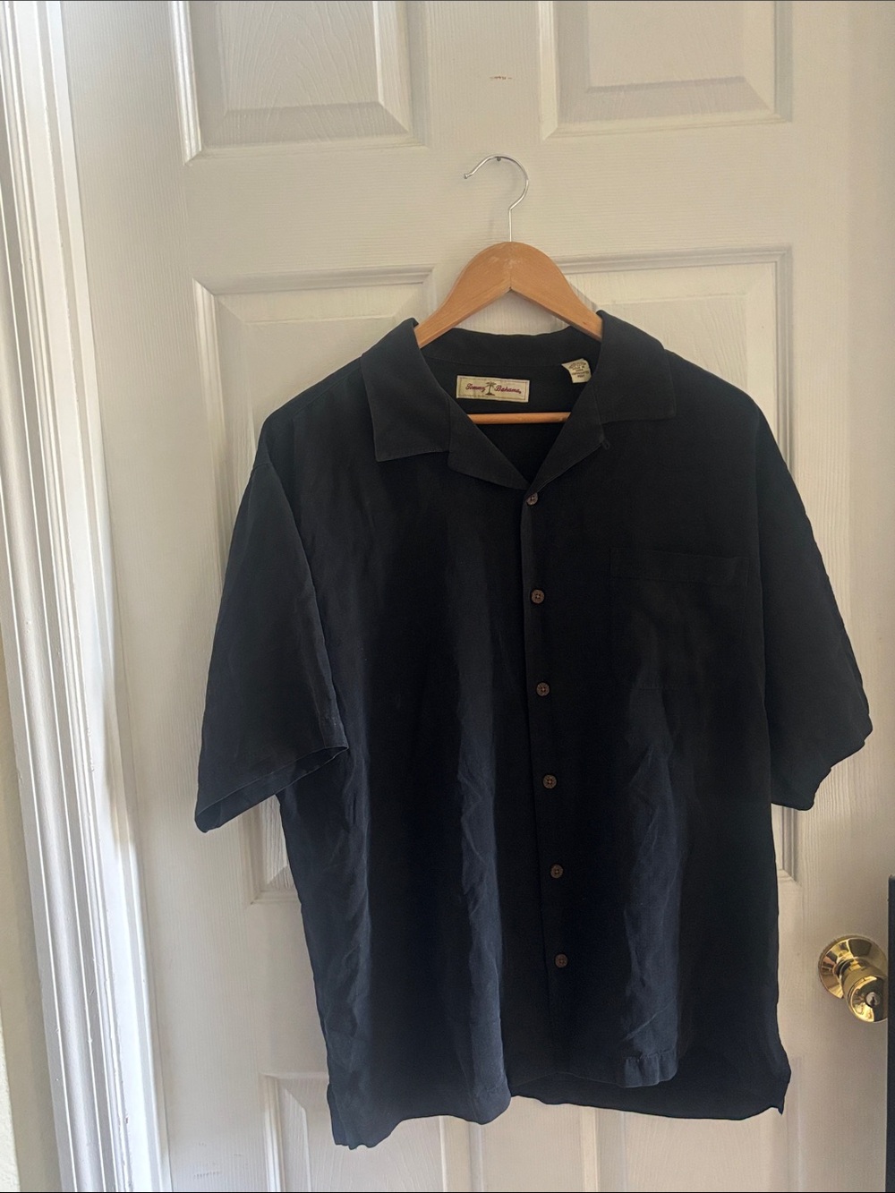 Tommy Bahama Black Short-Sleeve Camp Collar embroidered Button-Down Shirt L